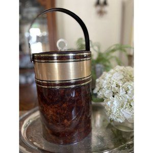 Vintage Georges Briard 1970s MCM Barware Ice Bucket Padded Vinyl 11" Tortoise